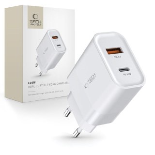 Ładowarka sieciowa C30W USB-C USB-A 30W - biała Tech-Protect