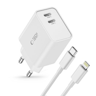 Ładowarka sieciowa C35W 2x USB-C z kablem USB-C - iPhone Lightning - biała Tech-Protect