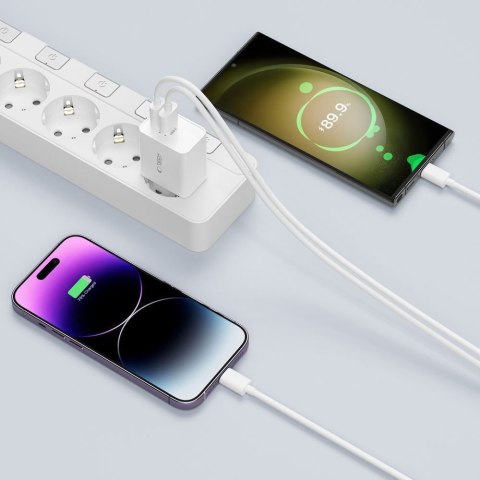 Ładowarka sieciowa C35W 2x USB-C z kablem USB-C - iPhone Lightning - biała Tech-Protect