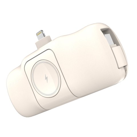 Mini powerbank 5000mAh 15W iPhone Lightning i ładowarką do Apple Watch - beżowy WOZINSKY
