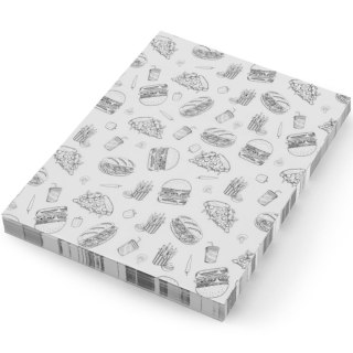 Papier pergaminowy do przekąsek frytek 20x25 cm wzór fast food - 500 szt. Hendi