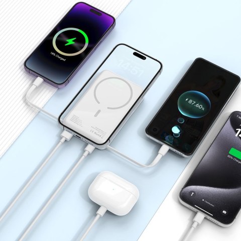 Powerbank magnetyczny PB31 10000mAh 15W MagSafe z kablami USB-C iPhone Lightning - biały Tech-Protect