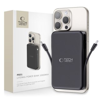 Powerbank magnetyczny PB31 10000mAh 15W MagSafe z kablami USB-C iPhone Lightning - czarny Tech-Protect