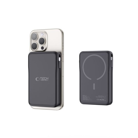 Powerbank magnetyczny PB31 10000mAh 15W MagSafe z kablami USB-C iPhone Lightning - czarny Tech-Protect