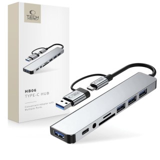 HUB rozdzielacz wielofunkcyjny 8w1 USB-C USB-A SD/TF AV3.5 - szary Tech-Protect
