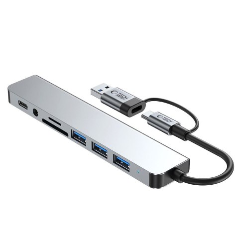 HUB rozdzielacz wielofunkcyjny 8w1 USB-C USB-A SD/TF AV3.5 - szary Tech-Protect