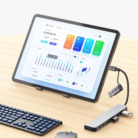 HUB rozdzielacz wielofunkcyjny 8w1 USB-C USB-A SD/TF AV3.5 - szary Tech-Protect