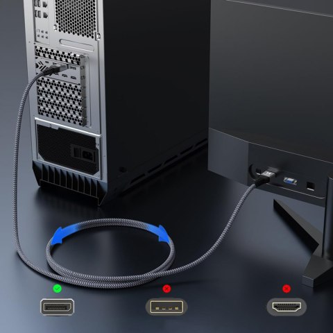 Kabel przewód DisplayPort z ceryfikatem VESA 80 Gb/s 16K HDR HDCP DSC 1m - czarny WOZINSKY