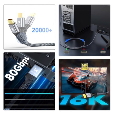 Kabel przewód DisplayPort z ceryfikatem VESA 80 Gb/s 16K HDR HDCP DSC 3m - czarny WOZINSKY