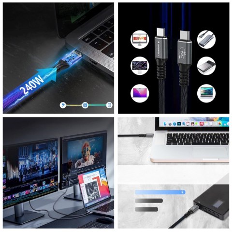Kabel przewód Thunderbolt 4 USB-C 240W 4K 1.5m - czarny WOZINSKY