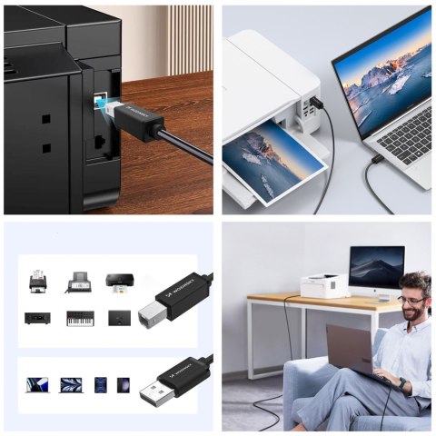Kabel przewód do drukarki skanera USB-B - USB-A 480Mb/s 1m - czarny WOZINSKY