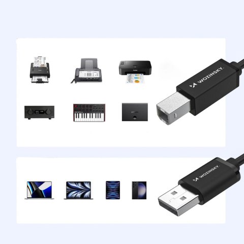 Kabel przewód do drukarki skanera USB-B - USB-A 480Mb/s 2m - czarny WOZINSKY