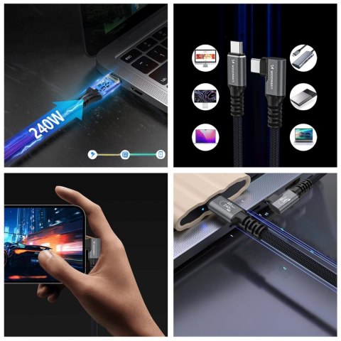 Kabel przewód kątowy Thunderbolt 4 USB-C 240W 4K 1m - czarny WOZINSKY
