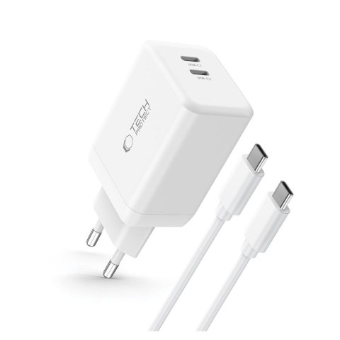 Ładowarka sieciowa NC45W-GAN 2x USB-C 45W z kablem USB-C - biała Tech-Protect
