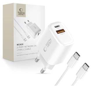 Ładowarka sieciowa NCA20 USB-A USB-C PD QC 20W z kablem USB-C 1m - biała Tech-Protect