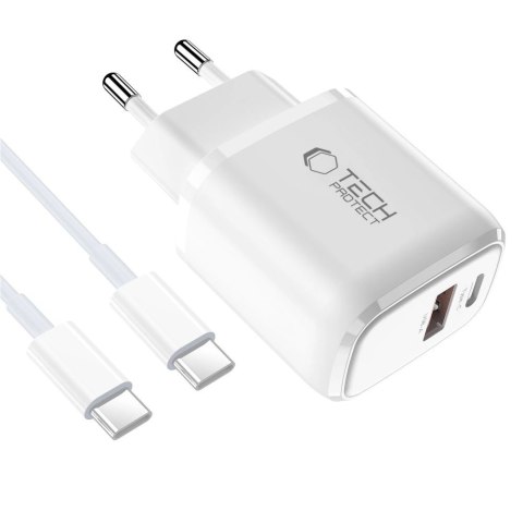 Ładowarka sieciowa NCA30 USB-A USB-C PD QC 30W z kablem USB-C 1m - biała Tech-Protect