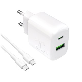 Ładowarka sieciowa USB-A USB-C 20W z kablem USB-C 1.2m - biała PURO
