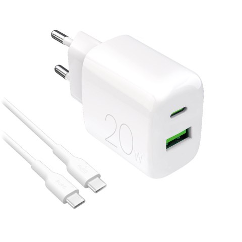Ładowarka sieciowa USB-A USB-C 20W z kablem USB-C 1.2m - biała PURO