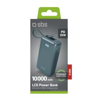 Powerbank 10000mAh USB-A USB-C z wyświetlaczem wbudowanym kablem USB-C 20W - szary SBS