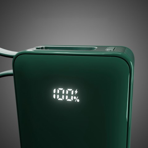 Powerbank 10000mAh USB-A USB-C z wyświetlaczem wbudowanym kablem USB-C 20W - zielony SBS