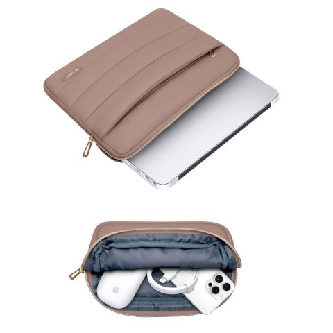 Torba pokrowiec Puffy na laptopa 13-14'' + etui na akcesoria - brązowy Tech-Protect