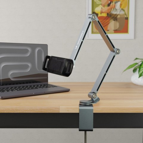 Uchwyt magnetyczny biurkowy 360 składany na telefon tablet - szary WOZINSKY