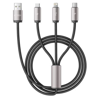 Kabel przewód 3w1 USB-A - Lightning / USB-C / micro USB 1m - szary Tech-Protect