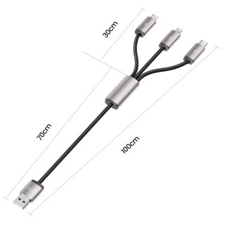 Kabel przewód 3w1 USB-A - Lightning / USB-C / micro USB 1m - szary Tech-Protect