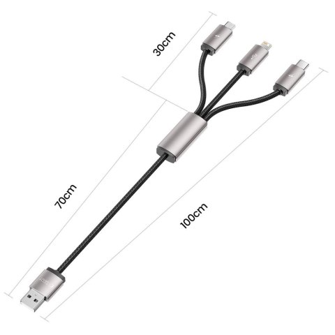 Kabel przewód 3w1 USB-A - Lightning / USB-C / micro USB 1m - szary Tech-Protect