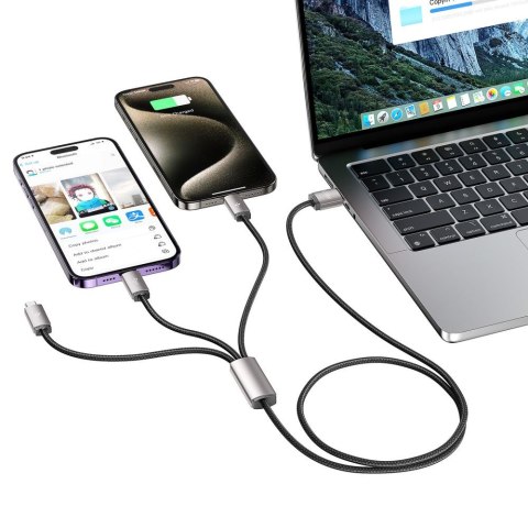 Kabel przewód 3w1 USB-A - Lightning / USB-C / micro USB 1m - szary Tech-Protect