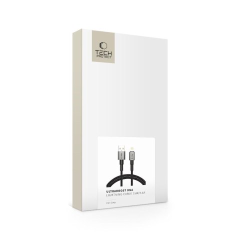 Kabel przewód UltraBoost DNA USB-A - iPhone Lightning 15W 2.4A 100 cm - szary Tech-Protect