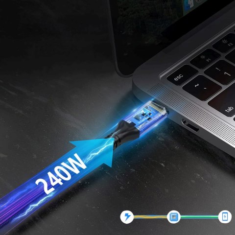 Kabel przewód kątowy USB-C Thunderbolt 4 240W 2m - czarny WOZINSKY