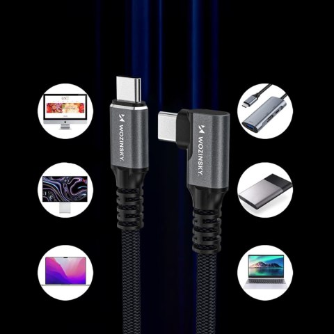 Kabel przewód kątowy USB-C Thunderbolt 4 240W 2m - czarny WOZINSKY