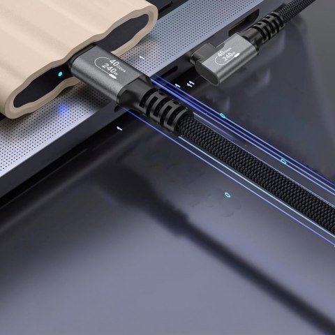 Kabel przewód kątowy USB-C Thunderbolt 4 240W 2m - czarny WOZINSKY