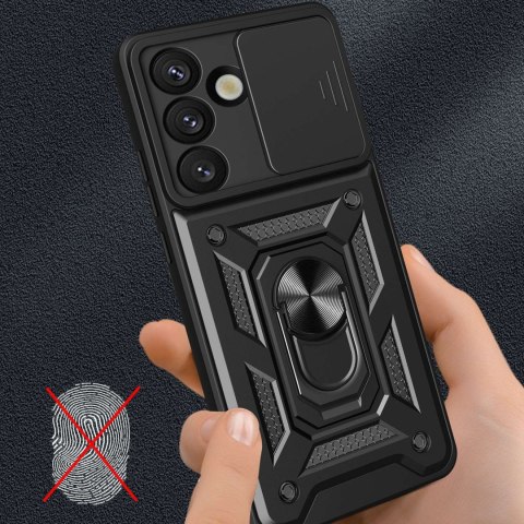Pancerne etui z podstawką osłoną aparatu na Samsung Galaxy S25 Edge Hybrid Armor Camshield - czarne HURTEL