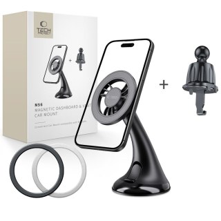 Uchwyt samochodowy N56 do smartfona na deskę szybę kratkę - czarny Tech-Protect