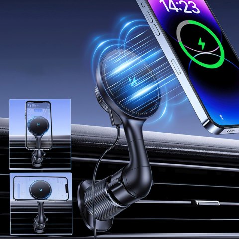 Uchwyt samochodowy z ładowarką indukcyjną do telefonu na kratkę Qi MagSafe 15W WOZINSKY