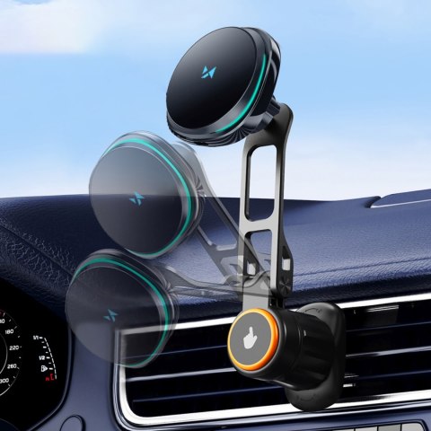 Uchwyt samochodowy z ładowarką indukcyjną do telefonu wentylatorem na kratkę Qi MagSafe 15W - czarny WOZINSKY