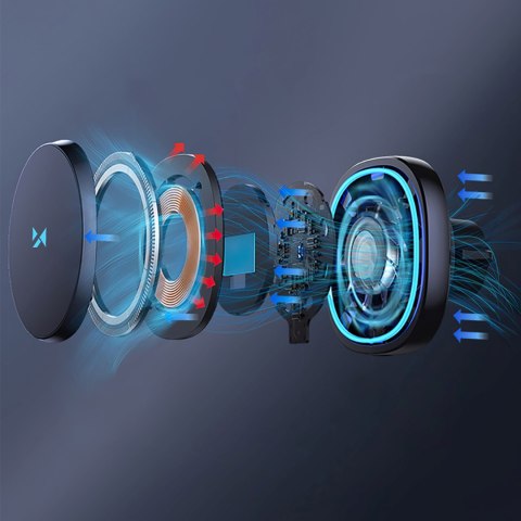 Uchwyt samochodowy z ładowarką indukcyjną do telefonu wentylatorem na kratkę Qi MagSafe 15W - czarny WOZINSKY