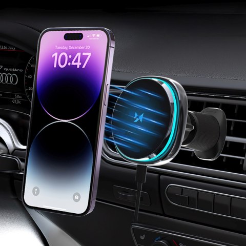 Uchwyt samochodowy z ładowarką indukcyjną wentylatorem do telefonu na kratkę nawiewu Qi MagSafe 15W WOZINSKY
