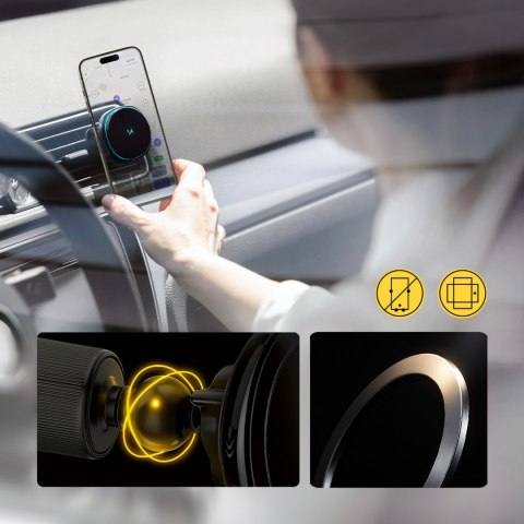 Uchwyt samochodowy z ładowarką indukcyjną wentylatorem do telefonu na kratkę nawiewu Qi MagSafe 15W WOZINSKY