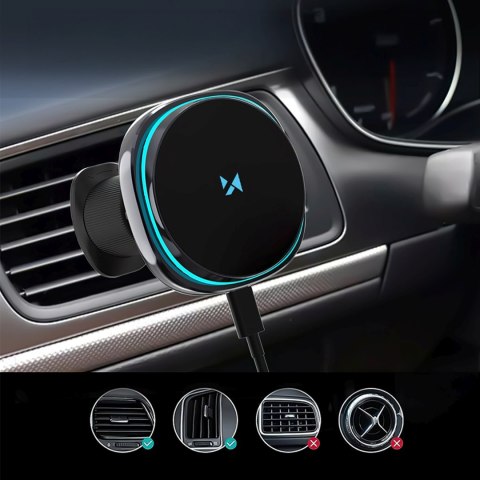 Uchwyt samochodowy z ładowarką indukcyjną wentylatorem do telefonu na kratkę nawiewu Qi MagSafe 15W WOZINSKY