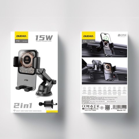 Uchwyt samochodowy zaciskowy z ładowarką indukcyjną 15W - czarny DUDAO