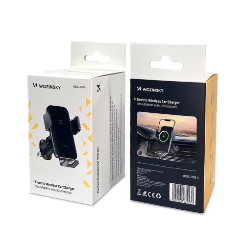 Uchwyt samochodowy zaciskowy z ładowarką indukcyjną do telefonu na kratkę 15W - czarny WOZINSKY