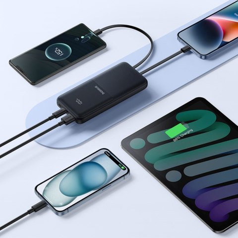 Powerbank 10000mAh 22.5W z wyświetlaczem kablami USB-C iPhone Lightning Lipow - czarny BASEUS