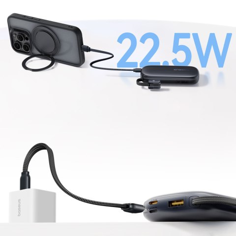 Powerbank 10000mAh 22.5W z wyświetlaczem odłączanym kablem - czarny BASEUS