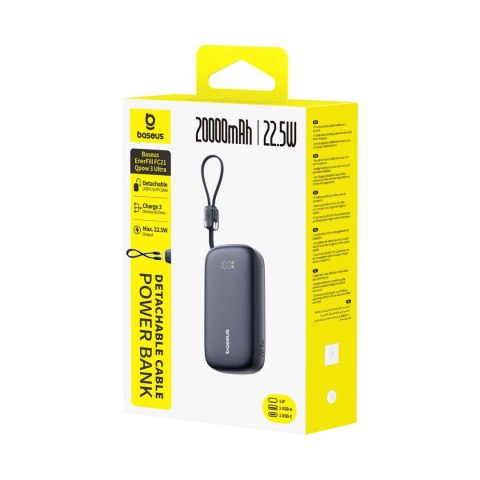 Powerbank 20000mAh 22.5W z wyświetlaczem kablem EnerFill FC21 Qpow 3 Ultra - czarny BASEUS