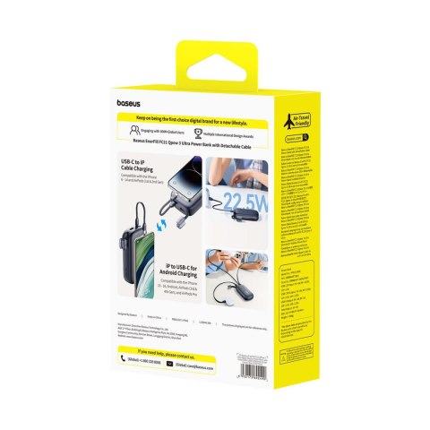 Powerbank 20000mAh 22.5W z wyświetlaczem kablem EnerFill FC21 Qpow 3 Ultra - czarny BASEUS