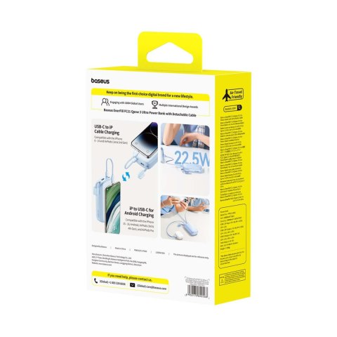 Powerbank 20000mAh 22.5W z wyświetlaczem kablem EnerFill FC21 Qpow 3 Ultra - niebieski BASEUS