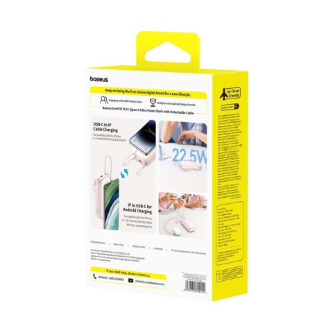 Powerbank 20000mAh 22.5W z wyświetlaczem kablem EnerFill FC21 Qpow 3 Ultra - różowy BASEUS
